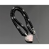 ElisaJewelryArt - Natural Pink Quartz Heart Pendant Black Onyx Stone