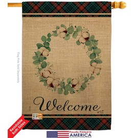Cotton Eucalyptus Wreath House Flags Pack Country Living The South Welcome Yall Bless Home Particular Area USA Applique Small Decorative Gift Yard Banner Double-Sided Made In 28 X 40