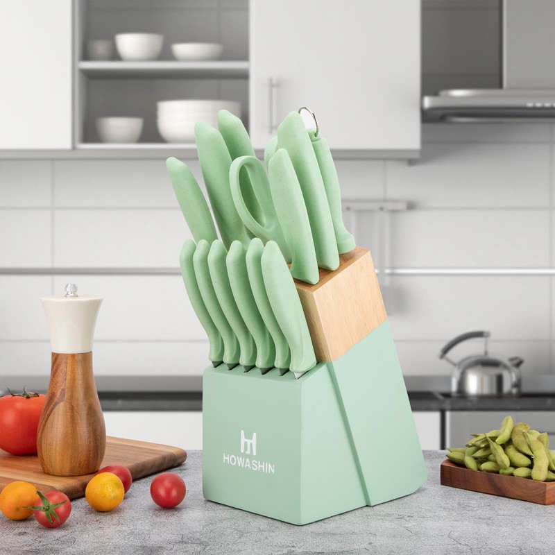 Knife Set, Howashin 15 Pieces Kitchen Knife Set with Built
