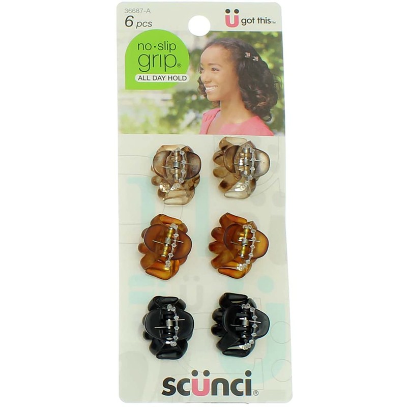 Scunci No-Slip Grip Mini Octopus Jaw Clips 6 Count (Pack