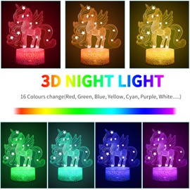 Unicorn Night Light for Kids, Unicorn Gifts for Girls Toys for Kids Age 3 4 5 6 7 8 9+ Years Old, 3D Light lamp 16 Colors Change with Touch Switch Remote Control Birthday Gifts Ideas for Children