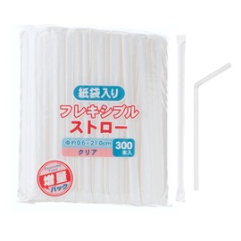 Strix Design Straws MA-817 Paper Bag, Flexible Straws, 300 Pieces, Clear, 8.3 inches (21 cm), Diameter 0.2 inches (6 mm), Commercial Use, Individual Packaging, Hygienic, Flexible