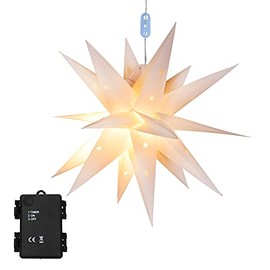Moravian Star Tree Topper 12 Inches Lighted Star Pendant Light, PVC Paper Lantern 8 Blink Modes 18 Points White 3D Star Waterproof Operated Christmas Decoration（Warm White） 12inch - Battery Operated