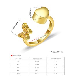 QGJNSGC Butterfly Urn Rings for Ashes for Women Heart Cremation Ring Hold Loved Ones Ashes Keepsake Memorial Jewellery Cremation Jewelry Ashes Locket (Gold-7#)