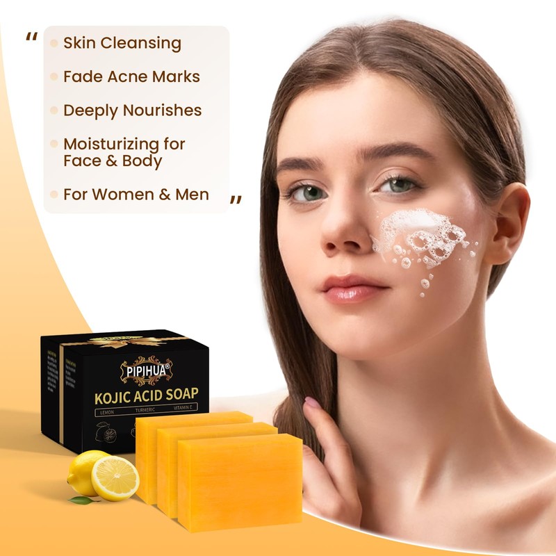 PIPIHUA Lemon Turmeric Kojic Acid Soap for Skin: Lemon Kojic