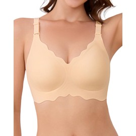 SHARICCA Smooth Bra Women's Without Underwire Deep V-Neck Push Up Bras Bralette Soft Comfortable Bra Non-Wired Bustier, beige, M