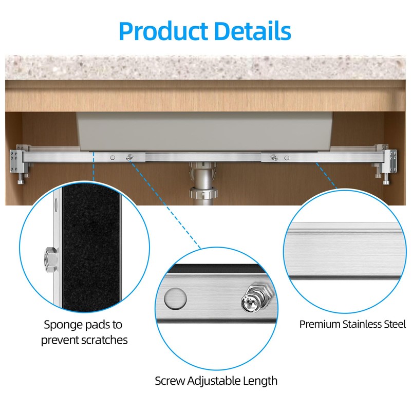 Qualward Undermount Sink Supports Brackets,Adjustable Undermount Sink Support, Stainless Steel