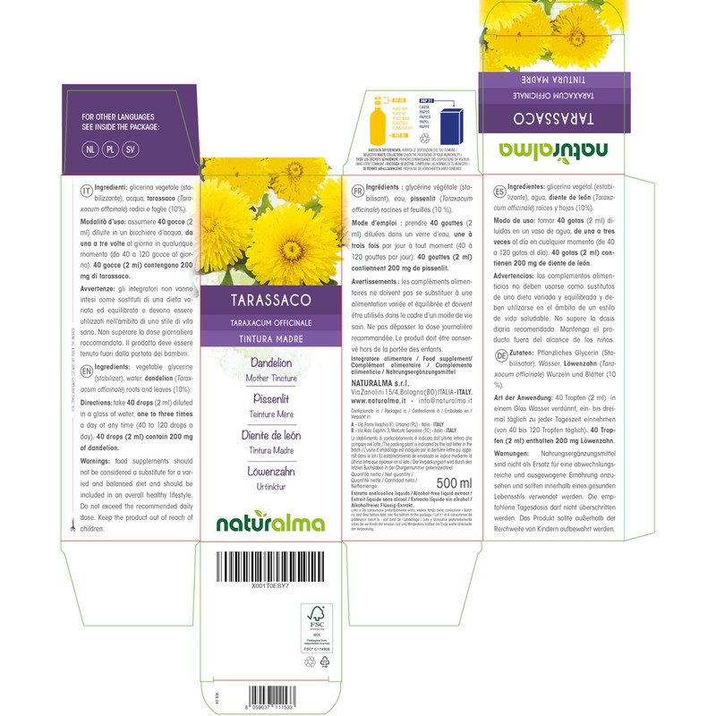 Dandelion (Taraxacum officinale) Roots and Leaves Alcohol-Free Mother Tincture Naturalma