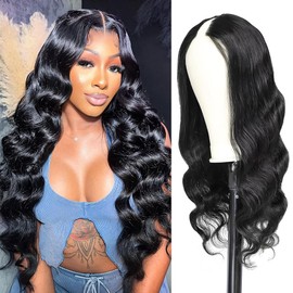 V Part Wig Human Hair Real Hair Wig Body Wave Wigs Upgrade U Part Wig Human Hair Wig Glueless Full Head V Clip In Half Wig Real Hair Wig Human Hair No Lace 20 Inches (50 cm)