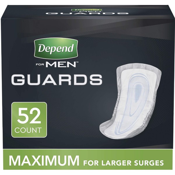 Depend Incontinence Guards/Bladder Control Pads for Men, Maximum Absorbency, 52 Count (Packaging May Vary)