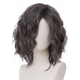 Salaibs Mens Grey Short Curly Wig Anime Natural Synthetic Realistic Hair Wig Cosplay Costume Daily Wig Unisex