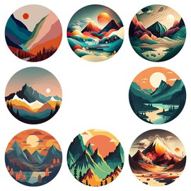 8 PCS Sunset Diamond Art Coasters Mountain Diamond Painting Coasters Kits with Holder for Beginners, Adults, Diamond Art Crafts Supplies (Cork Wooden Pad)