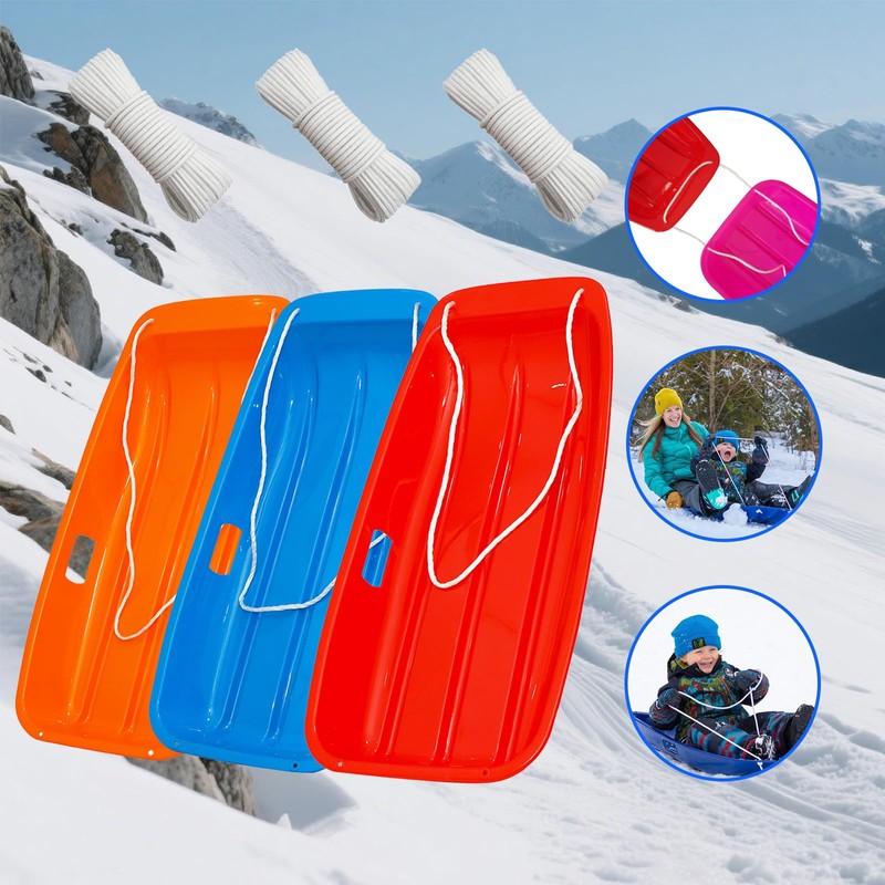 Sufcnire 3 Piece Plastic Sled Board, Winter Snow Sled with