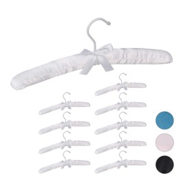 Relaxdays 10 x Satin Soft Padded 360° Rotating Hook Decorative Bow Satin Hangers 38cm Wide White