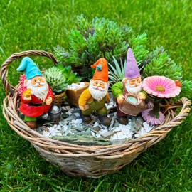 Mood Lab Miniature Gardening Gnomes Set of 4 pcs - 3,5" H Garden Gnome Figurines & Accessories Kit - Outdoor or House Decor