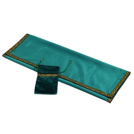BLESSUME Altar Tarot Table Cloth for Reading Divination Wicca Square Velvet Cloth with Tarot Pouch (Green 1)