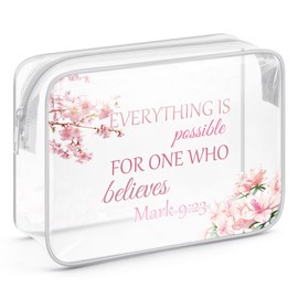 Sazuwu Inspirational Quotes for Women Friends Religious Clear Makeup Cosmetic Toiletry Organizer Bag Bible Verse Gifts for Teachers Christmas Birthday Gifts for Mom Christian Gifts for Girls