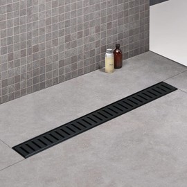 Linear Shower Drain 48 inch Matte Black, Brushed 304 Stainless Steel Shower Drain, Linear Drain with Hair Strainer, Leveling Feet