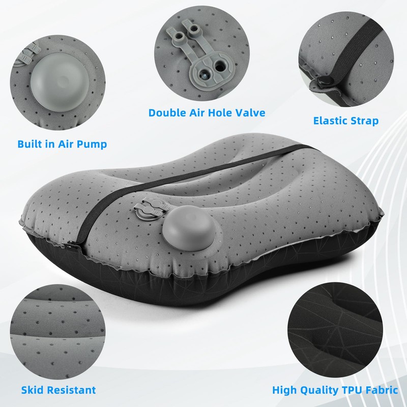 Camping Pillow with Built-in Pump - Inflatable Pillow - Travel