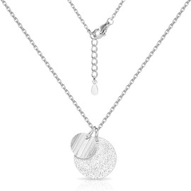 ALEXCRAFT Necklace for Women Silver Necklace with Double Plain Smooth Round Circle Locket Pendant Disk Charm Pendant Adjustable Chain Clavicle Chain Choker Gift for Women 40+5cm