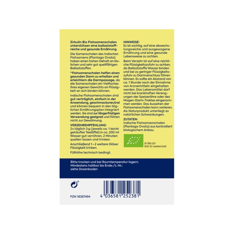 Zirkulin 지르쿨린 친자연 차전자피 가루 200g Zirkulin Natural Psyllium Husk