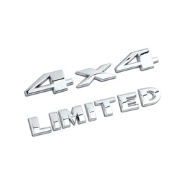 Pack of 2 3D Car 4x4 Limited Chrome Logo 4WD Emblem, Silver Rear Sticker Name Plate Badge, Metal 4x4 Limited Car Emblem, 3D Silver Metal Car Sticker, for Car, Moto, Motorcycle, Bicycle