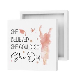 Graduation Decoration She Believed She Could So She Did Wood Box Sign Decor Desk Sign Inspirational Home Farmhouse Office Bedroom Desk Decor Grad Gift