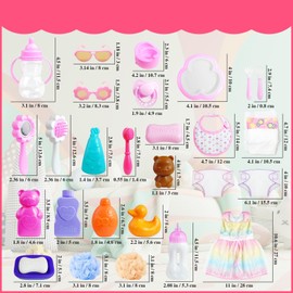 Macepason 29 Pieces Baby Doll Accessories Baby Doll Feeding and Washing Set Baby Feeding Accessories Baby Doll Feeding Set Baby Doll Toys Baby Clothes and Diaper Bath Toys (Baby Doll Accessories)