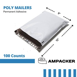Poly Mailers 9x12 Inch 100 Pcs Shipping Bags for Clothing, Shipping Envelopes, Strong Self Seal Mailing Bags for Small Business, Poly Bags for Clothes in White (9"X12" Inch, 100, Pack)