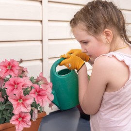 COOLJOB Kids Gardening Gloves, Rubber gardening gloves for children 6-8 years, Toddler Gardening Gloves boy girl, children's yard gloves for digging weeding landscaping, orange, 1 pair L