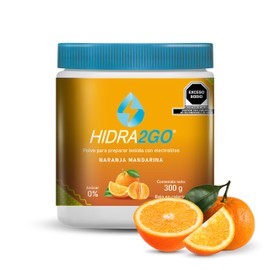 HIDRA2GO | Electrolitos Sin Azucar en Polvo 300gr - Sabor Naranja Mandarina | Pre Workout Hidratación Efectiva | Electrolit Pre Entreno Suplementos Gym | Sin Calorías Vegano y Ecológico