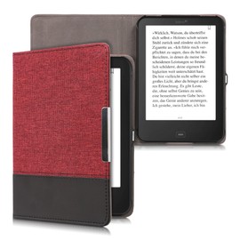 kwmobile Case for Tolino Shine 2 HD - PU Leather and Canvas Protective e-Reader Cover Folio Case - Dark Red/Black