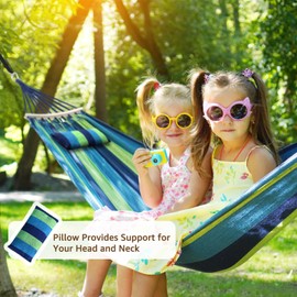 Chihee Cotton Hammock Large Soft Breathable Camping Hammock Holds Up to 660lbs Portable Tree Hammock with Detachable Spreader Bar Pillow 2 Strong Webbings 2 Carabiners Patio Garden Indoor Outdoor