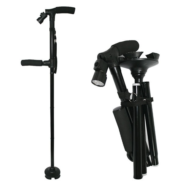 Cane Foldable Four-legged Elderly Cane Height Adjustable LED Lantern Type