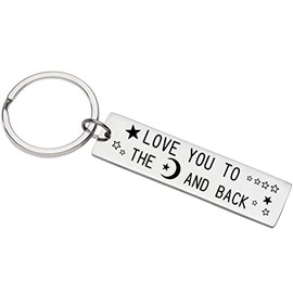 Love You To The Moon And Back Keyring Inspirational Lovers Couple Husband Wife Mum Keyring Pendant Gift Birthday Mother's Day Gift, silver
