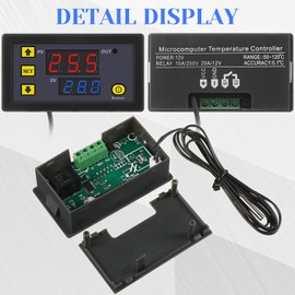 W3230 LCD Digital Thermostat DC 12V 20A Temperature Controller Meter Temperature Switch -50-110 Degrees Celsius with Temperature Sensor High Temperature Alarm LED Display (2)