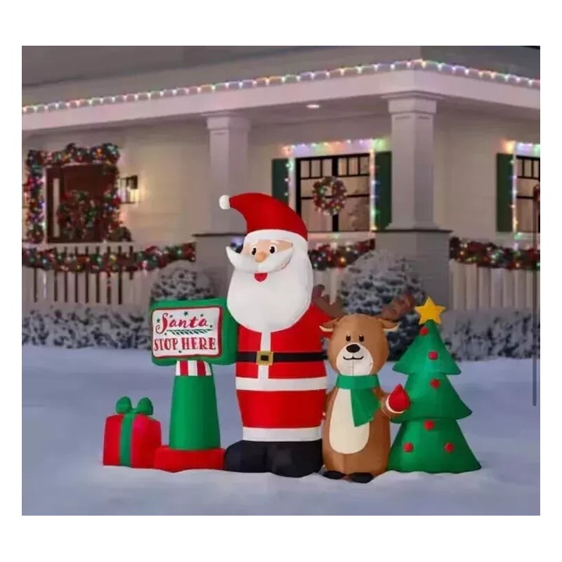 HOME ACCENTS 6.5 FT LED SANTA REINDEER CHRISTMAS TREE SCENE