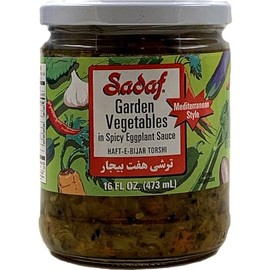 Sadaf Haft-e-Bijar Torshi - Pickled Garden Vegetables with Eggplant - Pickle Vegetables for Cooking - Giardiniera Mix - Mediterranian Style Meal - 16 fl. oz. Jar