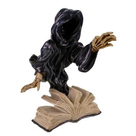 Kremers Schatzkiste Grimreaper Decorative Figure Reading Book with LED Light Multicoloured 21 m Figure Polyresin Gothic Decorative Gift Sculpture Skull