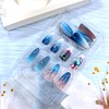 Blue Press on Nails Medium Almond Shaped Flower Pattern Design