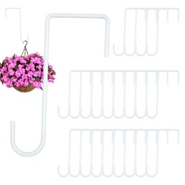 24PCS Vinyl Fence Hooks, 3 x 8 Inches White Powder Coated Fence Hangers Metal Patio Hooks for Hanging Plants & Planters, Lights, Pool Equipment, Bird Feeder