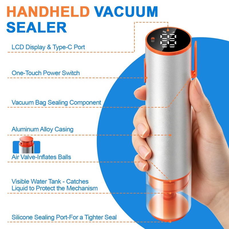 KOSGHO Handheld Vacuum Sealer for Food, 4-IN-1 Compact Food Vacuum