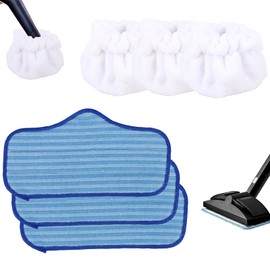 lasuroa 6pcs Reusable Steam Cleaner Accessories, 3 Blue Microfiber Cleaning Pads & 3 Triangle Bonnets Double-Layer Mop Cloth for Dupray Steam Cleaners Replacement