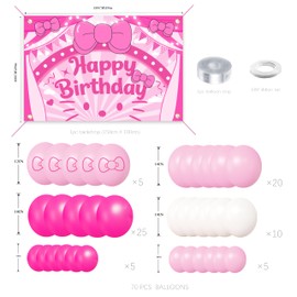 Cartoon Cat Theme Birthday Party Decorations Kit - Pink Hot Pink Balloons with Arch Garland for Background Birthday Girls Kids