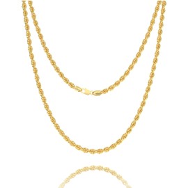 Waitsoul 925 Sterling Silver Rope Chain Lobster Clasp 4mm 18k Gold Chain Necklace for Men Women Necklace Chain 18 Inch