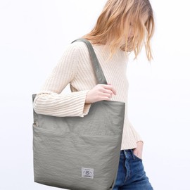 Kalidi Handbag Women's Large Buffer Bag Shopper Bag with Zip Tote Bag Women's Hobo Shoulder Bag for School Office Work Travel Shopping, gray