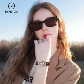 rorios Women's Diamond Watches Analogue Quartz Rhinestone Wrist Watches Women Elegant Watch Leather Strap Waterproof Watch, black, Strap.