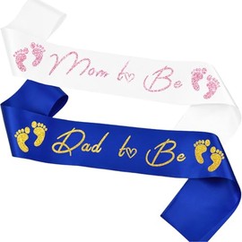 2 Pcs Mom to be and Dad to be Sash Baby Shower Decorations Supplies for Mother Father Gifts Gender Reveal Party Boy or Girls, White Pink