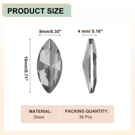 MECCANIXITY 36 Pcs Horse Eye Shape Rhinestones, 9 x 18 mm Point Back Rhinestone Beads for Jewelry Making Crafts Costume Crystal Embellishments, Gray