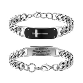 Viskmdi Mens Cross Bracelet Stainless Steel Jesus Bracelets with Daily Bible Verse Bracelet Durable Cuban Link Bracelet Religious Jewelry for Husband Boyfriend